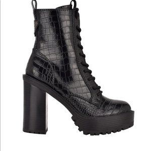 GUESS Women's Kaniela High Heel Platform Black Lace Up Booties 8